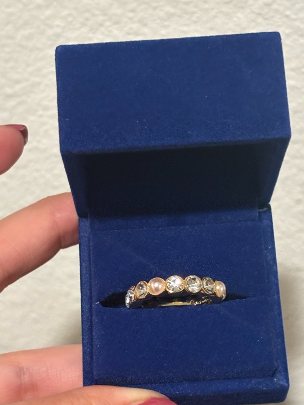 Kurt Geiger Gold Tone Ring with Faux Pearls & Clear Crystals